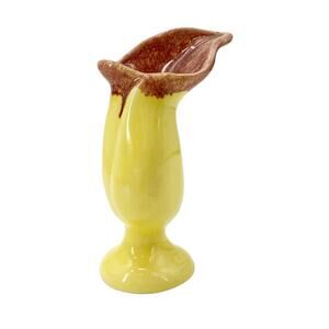 vintage yellow brown Leaf Bud Vase small 4.25" tall Walker Potteries Monrovia CA